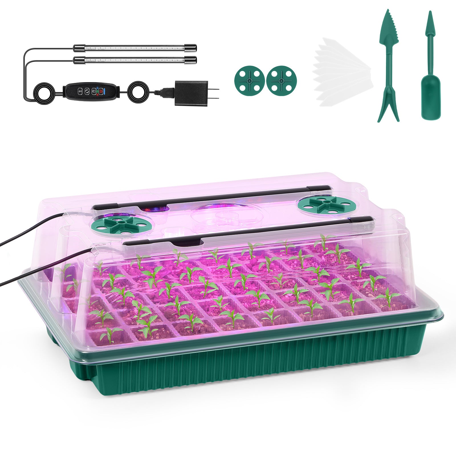 Seed Starter Tray with Grow Light, 2pcs 80 Cells Seedling Tray Kit with Humidity Hood and Drainage Hole, Adjustable Light & Timing, Perfect for Indoor Seed Cultivation
