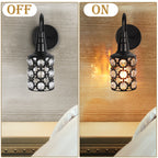 Set of 2 Contemporary Crystal Wall Sconces with Black E26 Base, Plug-in Bedside Mount Fixtures with Sparkling Lampshades for Bedroom, Hallway, and Living Room Decor