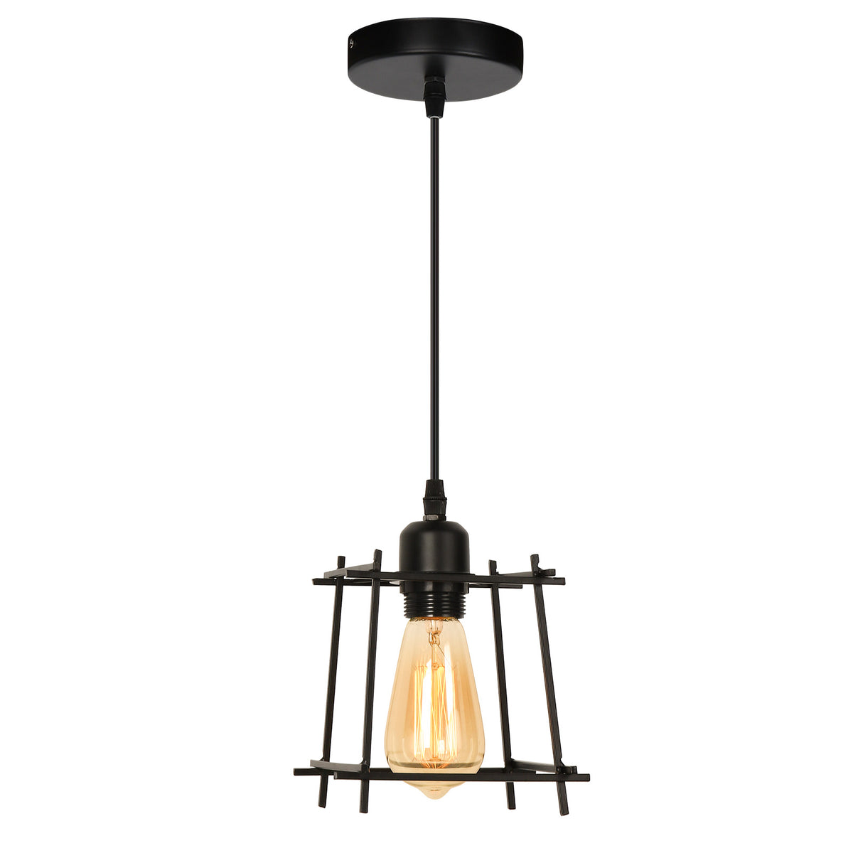 Vintage, Industrial Chandelier, Adjustable Ceiling Light, Minimalist Style Cage Design, Kitchen Island, Dining Room, Living Room, Corridor, Bar, Black Metal Lighting Fixtures (Bulbs Not Included)
