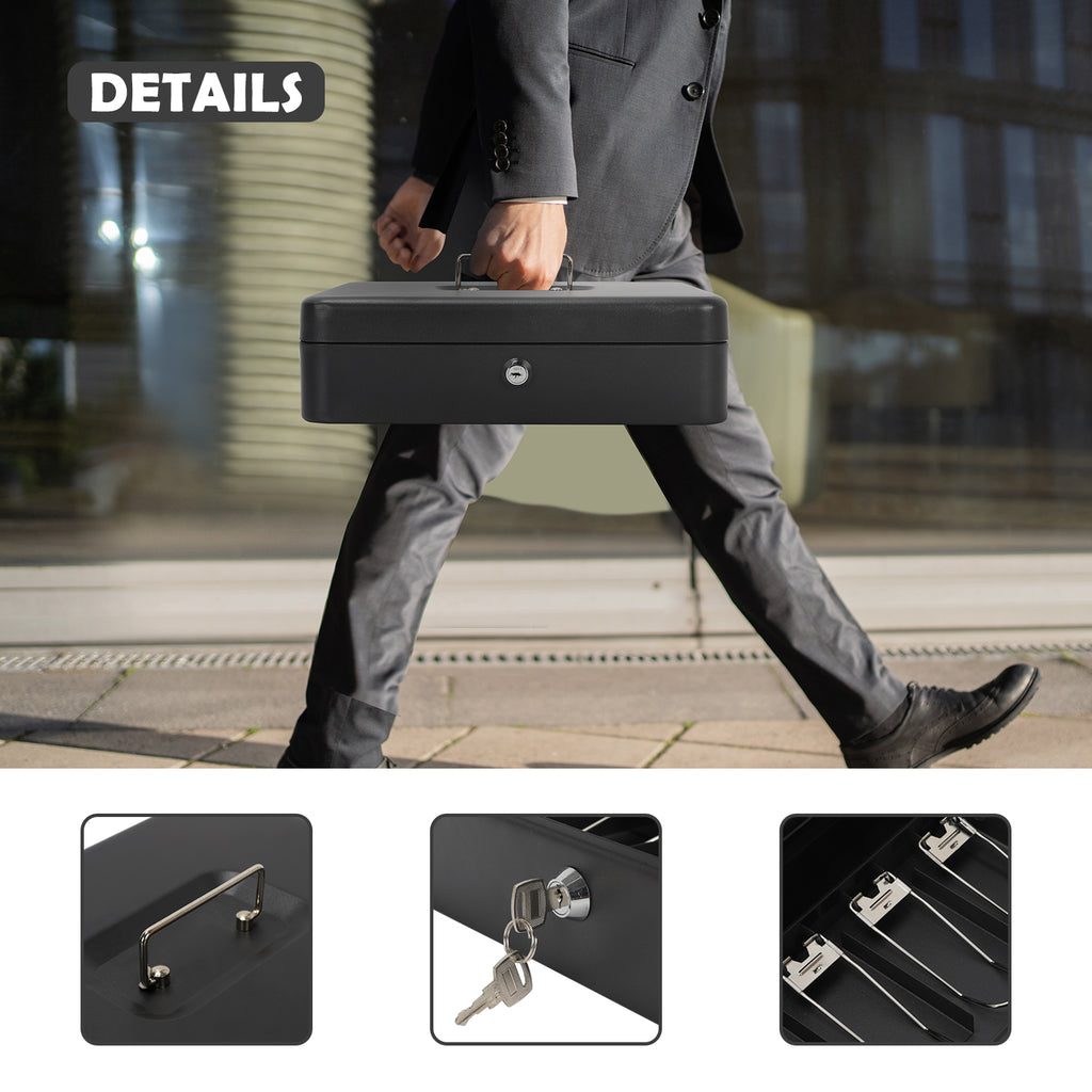 SecureVault Pro Double-Layer Cash Box | Large Portable Money Safe with Key Lock & Coin Tray