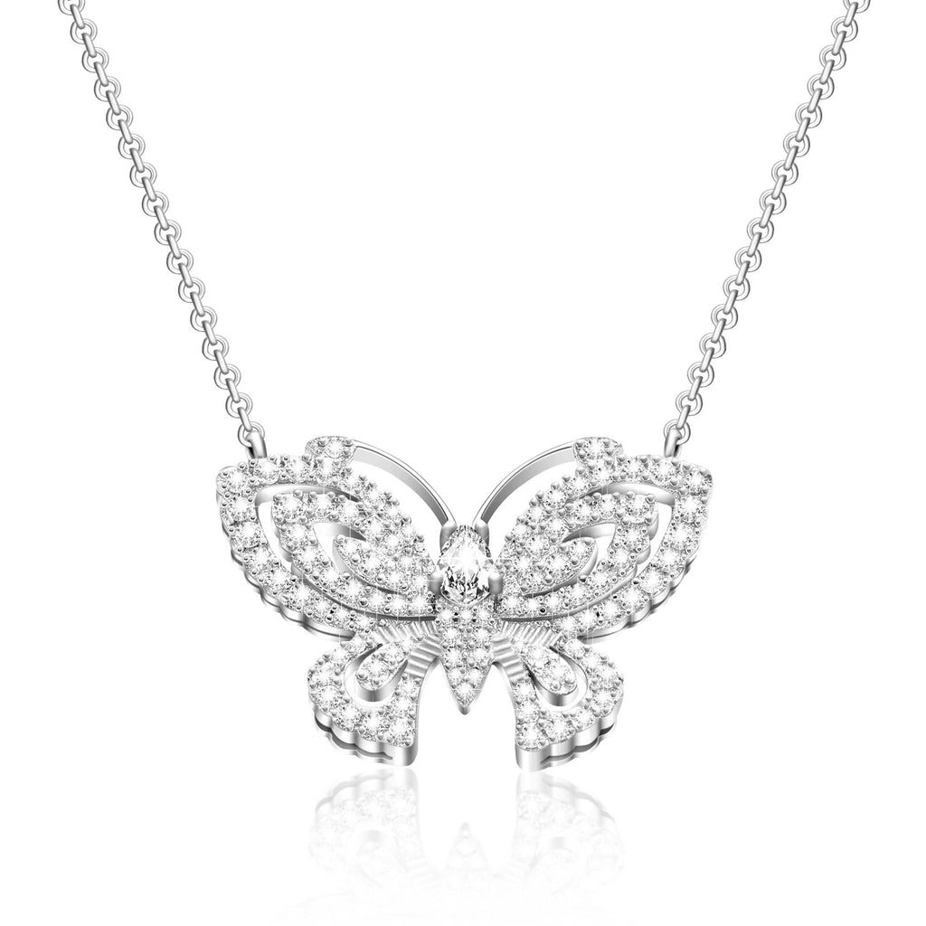 18K White Gold Plated Adjustable Crystal Butterfly Necklace