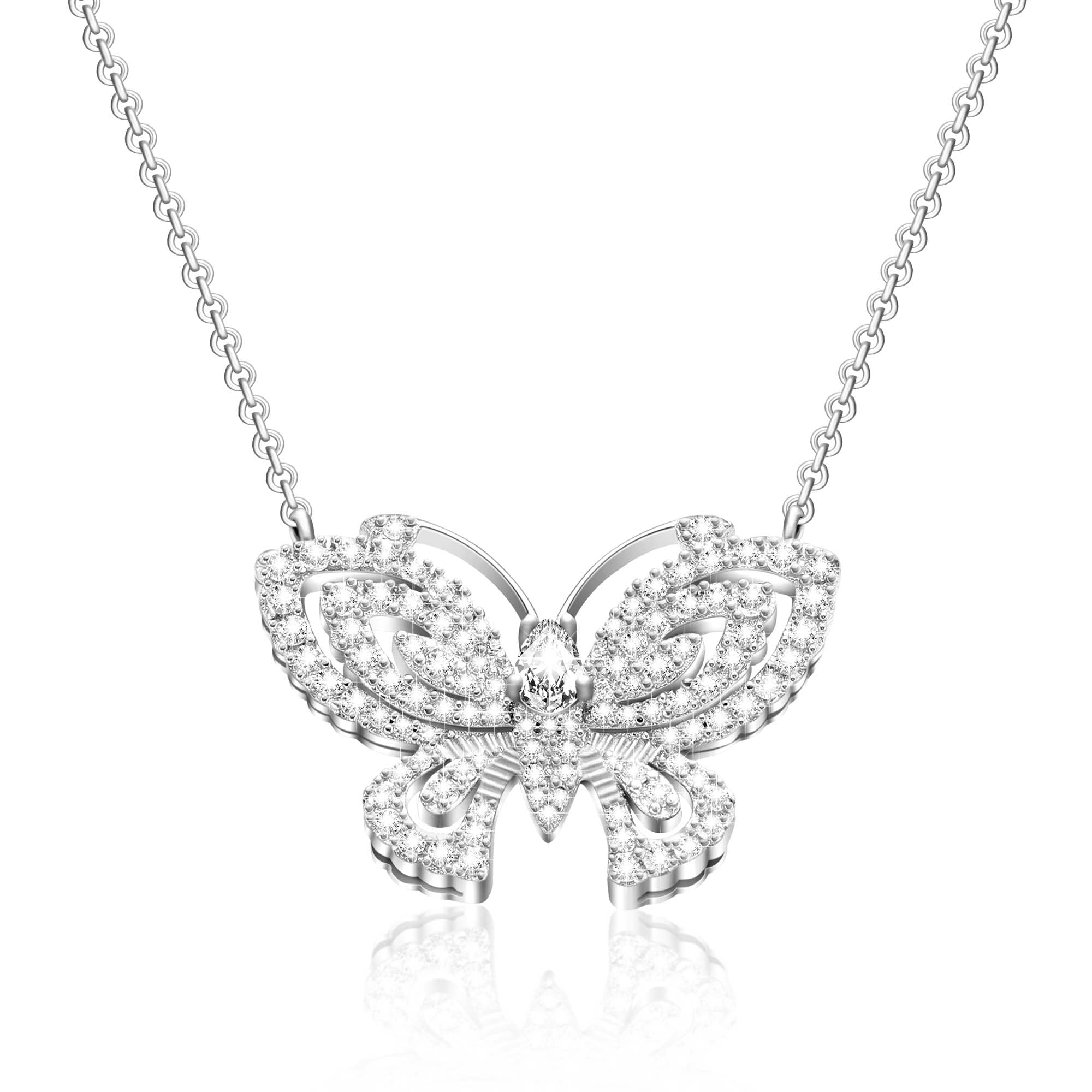 18K White Gold Plated Adjustable Crystal Butterfly Necklace