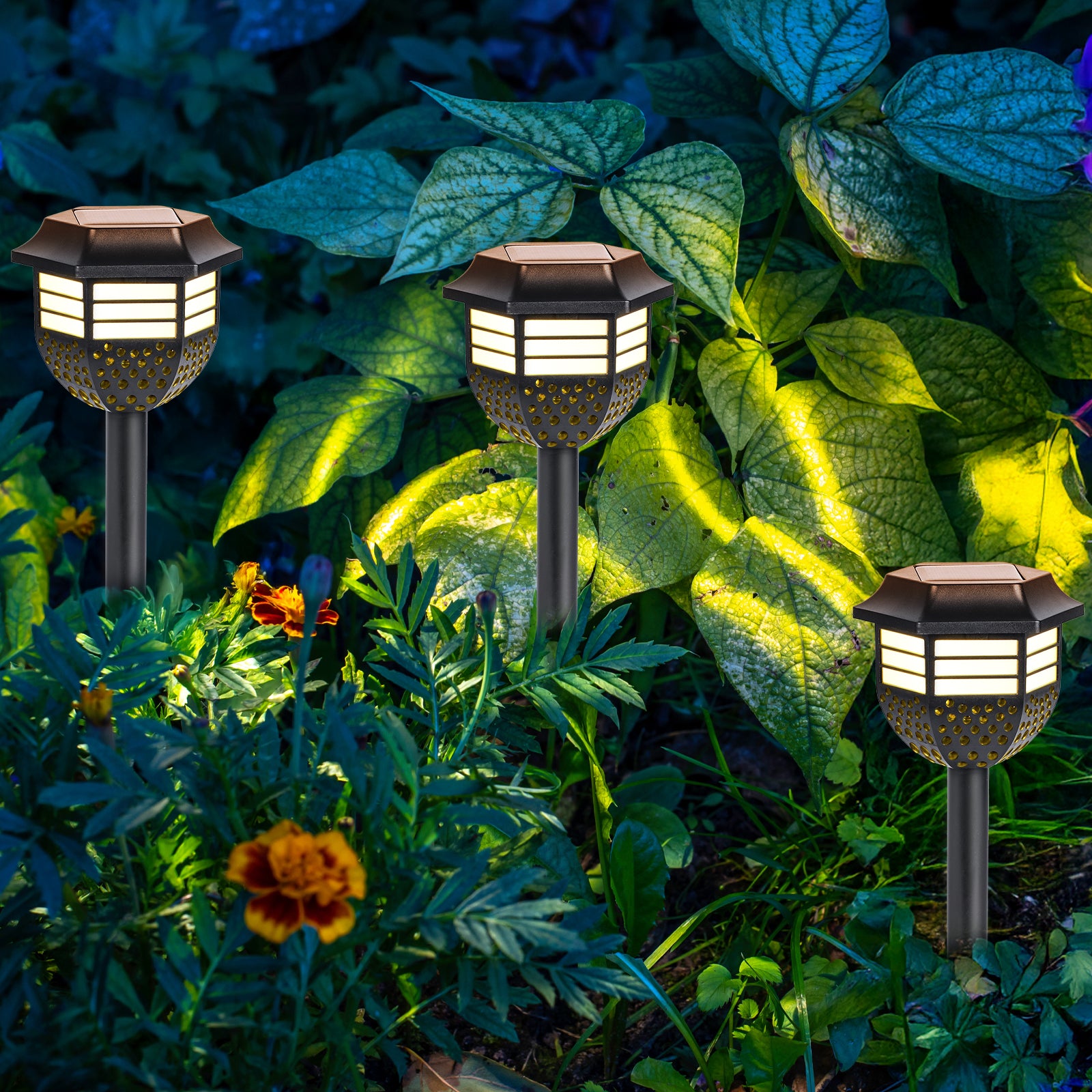4 Pack Retro Solar Garden Path Lights Waterproof Landscape Stake Lamp