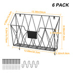 6 Pack Mesh Wall File Organizer - Hanging Wire Magazine Rack & Mail Holder with Hooks
