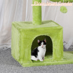 Cat Tree for Indoor Cats, Cat Tower with Large Hammock, Cat Condo Cat House Dangling Ball and Palm Leaf, Scratching Post for Indoor Kittens and Cats(Green)