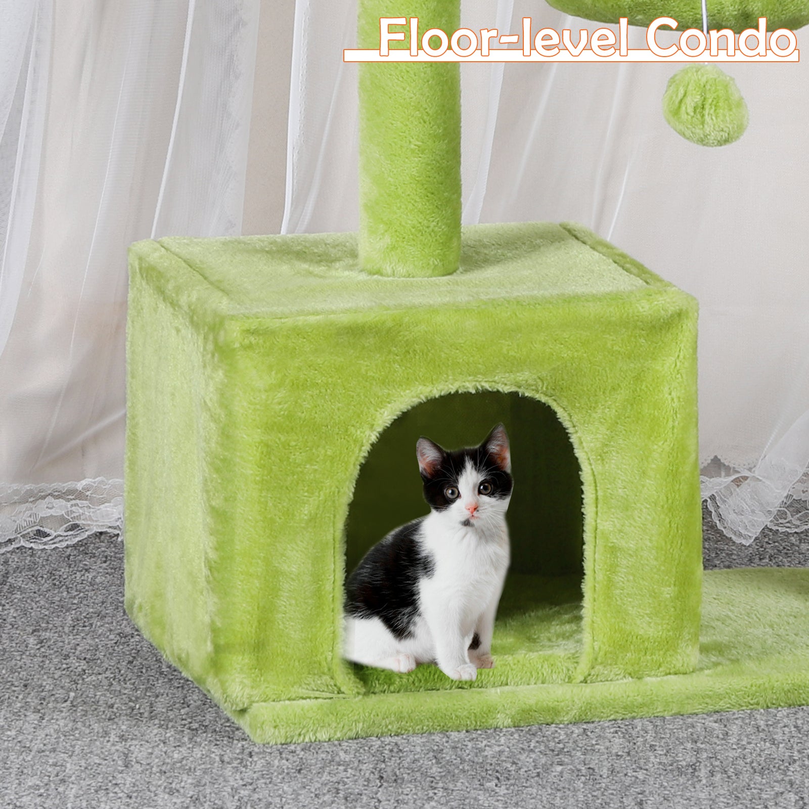 Cat Tree for Indoor Cats, Cat Tower with Large Hammock, Cat Condo Cat House Dangling Ball and Palm Leaf, Scratching Post for Indoor Kittens and Cats(Green)