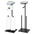 Two Pack Black Double Storage Rods with Basket Shelf, Freestanding Toilet Paper Holder, Holds 3 Rolls of Toilet Paper Rustproof Design, Non-Slip Stable Base