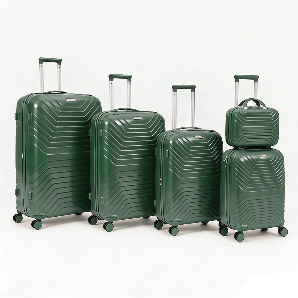 5-Piece PP Luggage Set with Spinner Wheels - 14 20 24 28 32 Inch Expandable Anti-Scratch Hard Shell with Adjustable Handle and TSA Lock for Travel