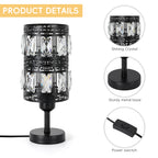 Noir Glamour Crystal Table Lamps | Set of 2 Retro Nightstand Lamps with Precision-Cut Facets