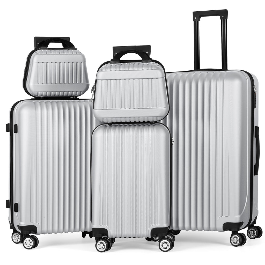 5-Piece Luggage Set, Durable Hardshell, Spinner Wheels, Telescoping Handle, Lightweight Suitcase Combo For Women, 12/14/20/24/28inch Suitcase, Black/Brown/Silver/Rose Gold