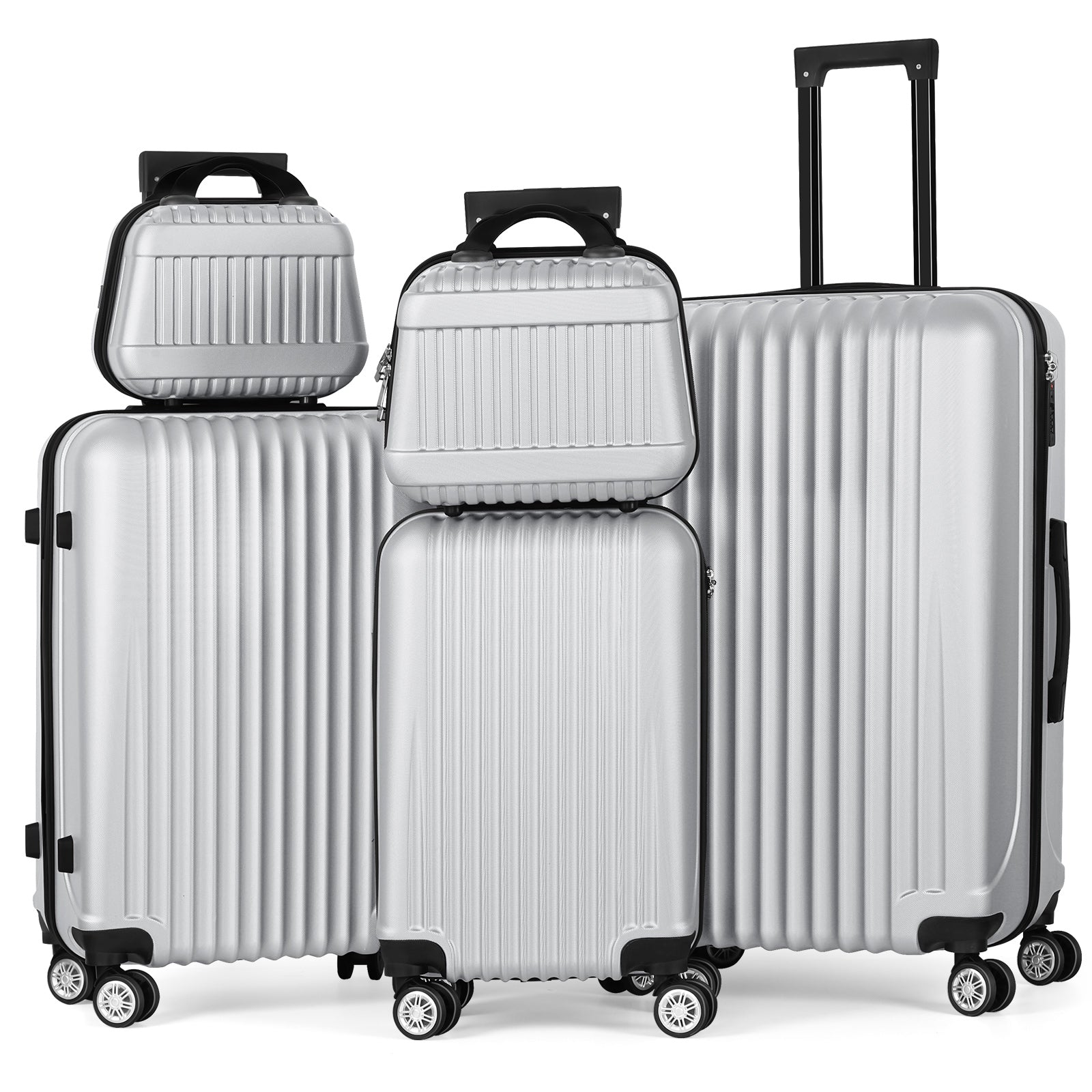 5-Piece Luggage Set, Durable Hardshell, Spinner Wheels, Telescoping Handle, Lightweight Suitcase Combo For Women, 12/14/20/24/28inch Suitcase, Black/Brown/Silver/Rose Gold