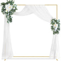 6.6 Ft Square Round Tube Wedding Arch in Gold with Floral Decoration, Wedding Arch Garland Flowers and Valance Kit, Square Background Curtain Stand for Parties, Birthday Ceremonies, Home Decorations