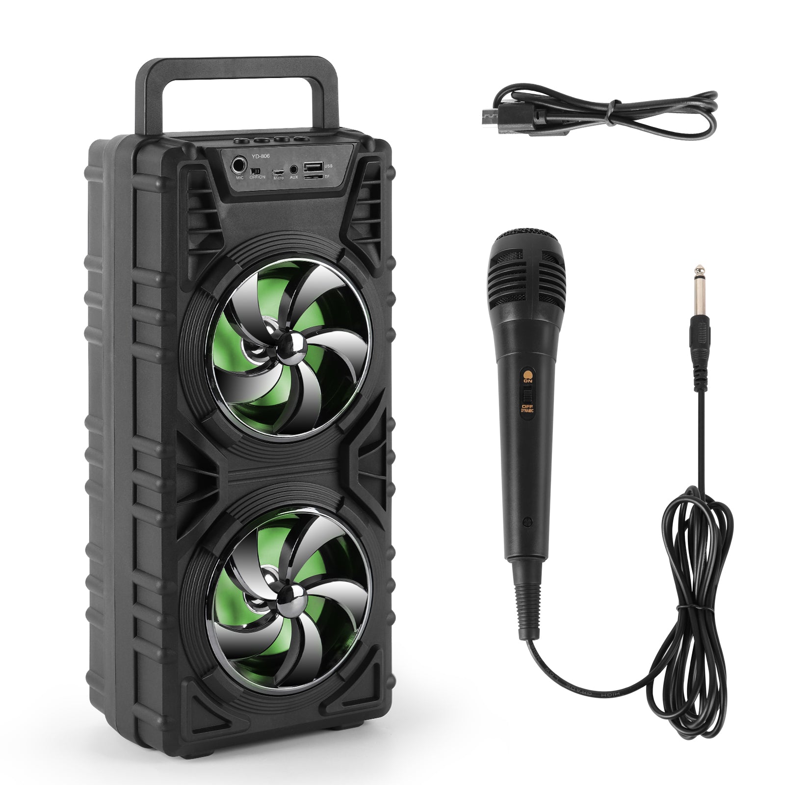 Karaoke player with a wired microphone, wireless portable karaoke speaker stereo music player, supporting TF/USB/FM/BT/AUX/MIC.