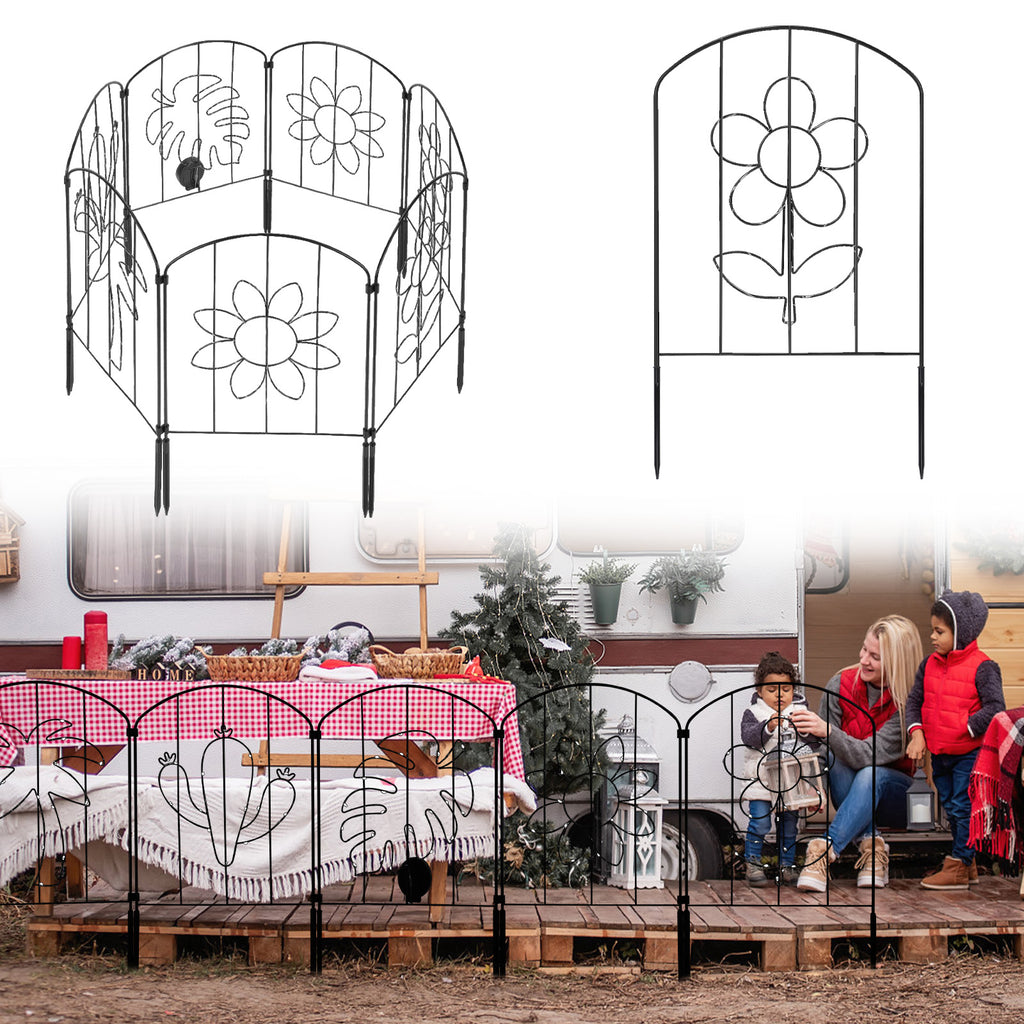 10 Pcs Garden Fencing Animal Barrier with Mini Solar Powered LEDs, Decorative Outdoor Fences and Borders with Flower Pattern & String Lights, Flower Bed, Patio, Square, Rustproof Metal Fence Panel