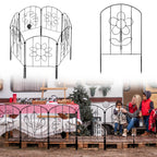 10 Pcs Garden Fencing Animal Barrier with Mini Solar Powered LEDs, Decorative Outdoor Fences and Borders with Flower Pattern & String Lights, Flower Bed, Patio, Square, Rustproof Metal Fence Panel