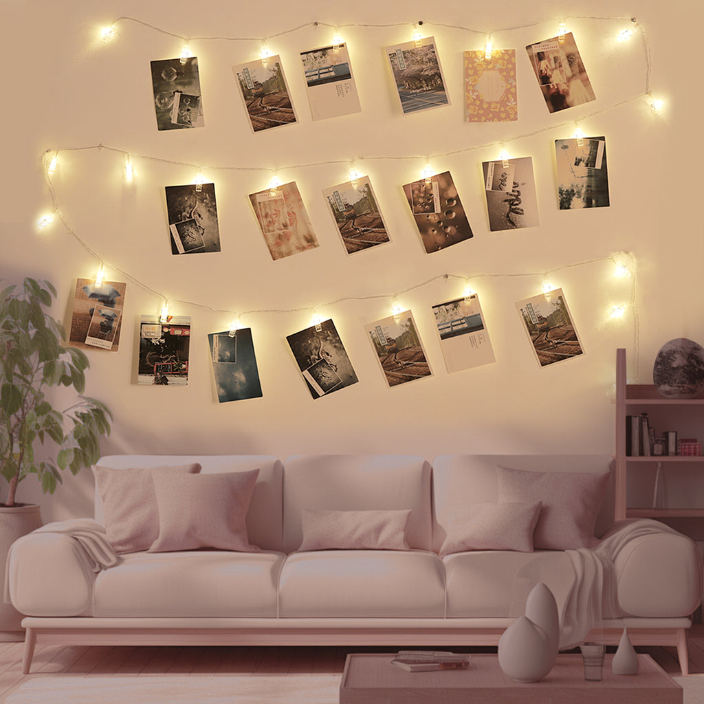 7.5Ft Photo Clip String Lights with 50 LED Clips - Battery & USB Powered Fairy Lights for Bedroom Wall Decor