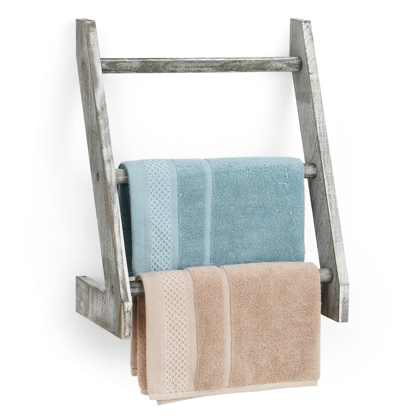 3-Tier Wall Hanging Towel Ladder Farmhouse Whitewashed Mini Hand Towel Rack