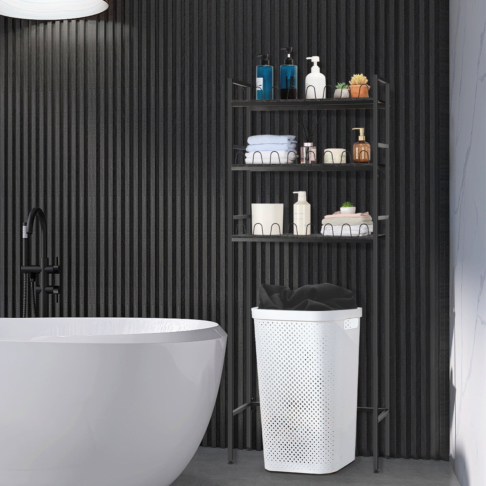 3-Tier Over The Toilet Storage Shelf, Bathroom Rack Organizer Above Toilet, Space Saving Stand, Black,