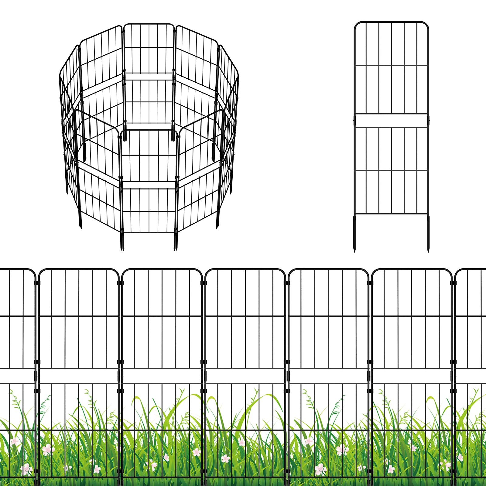 10PCS Decorative Garden Fence with Plastic Stakes Rustproof Metal Animal Barrier