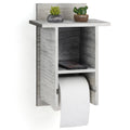 Wall-Mounted Timber Bathroom Tissue Stand with Integrated Storage Surface