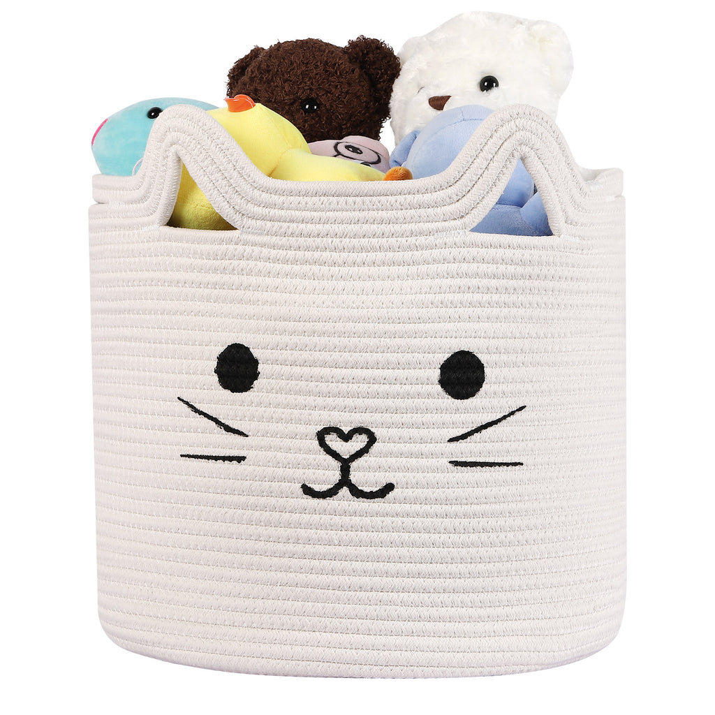 Bear Fox Cat Woven Cotton Rope Baskets, Baby Nursery Laundry Basket with Handle