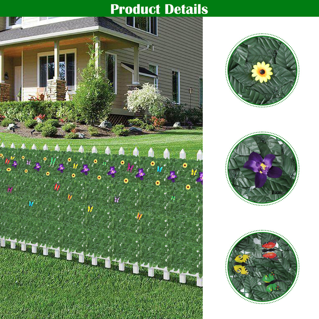 60-Pack Artificial Ivy Privacy Fence with Flowers & Butterflies - Large Decorative Hedge Screen for Backyard