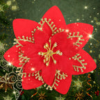 Christmas Tree Glitter Poinsettia Flowers Artificial Berry Picks Decorations，12 pcs