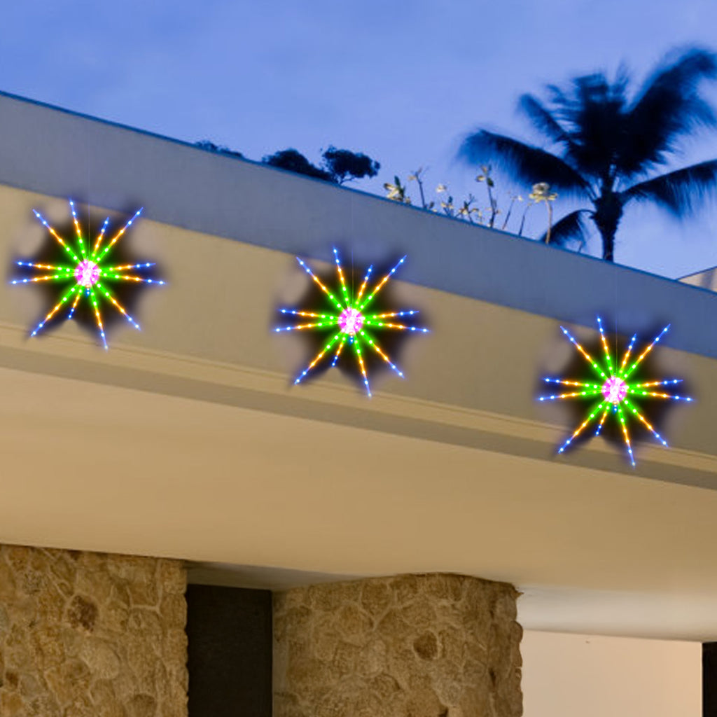 Two fireworks lights, festive decorations, party lights, controlled by infrared remote.
