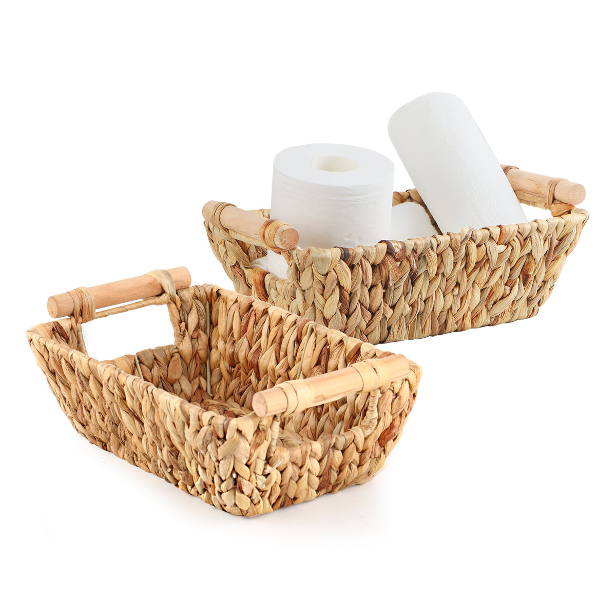 Wicker Storage Baskets for Organizing Hand-Woven Storage Baskets Decorative Organizing bins with Wood Handles for Shelves, Home Organization