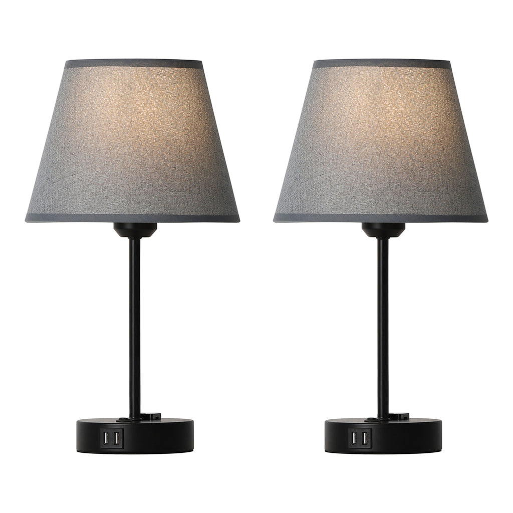 Set of 2 Contemporary Nightstand Lights with Integrated Dual USB Ports and AC Power Outlet, Ideal for Bedroom or Study, LED Bulbs Provided