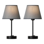 Set of 2 Contemporary Nightstand Lights with Integrated Dual USB Ports and AC Power Outlet, Ideal for Bedroom or Study, LED Bulbs Provided