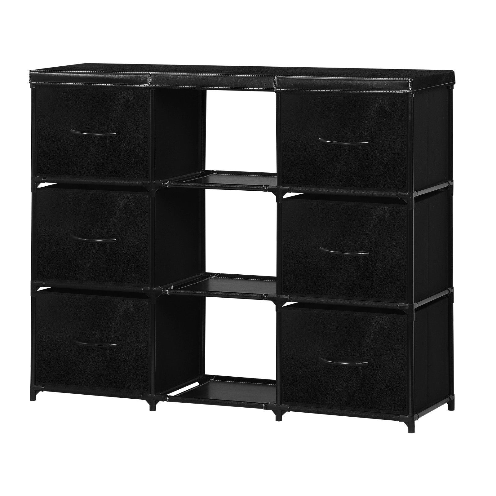 6/8 Drawer Fabric Storage Dresser with Open Middle Shelves, PU Leather Top Chest of Drawers, Modular Metal Frame Vertical Organizer Cabinet, Freestanding Closet Organizer for Bedroom, Entryway, Living Room, Salon