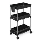 3 Tier Rolling Cart Organizer, Plastic Rolling Cart with Lockable Wheels, Laundry Room Bathroom Organizers and Storage Mobile Shelving Unit for Kitchen Bathroom Living Room Office