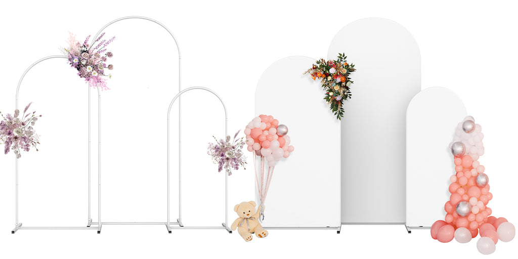 Arch Backdrop Stand and Cover Set 6FT, 5FT, 4FT, Wedding Arches for Ceremony Party Decoraion, Metal Balloon Party Arch Stand with Cover, for Wedding, Birthday, Bridal Baby Shower Ceremony Decoration
