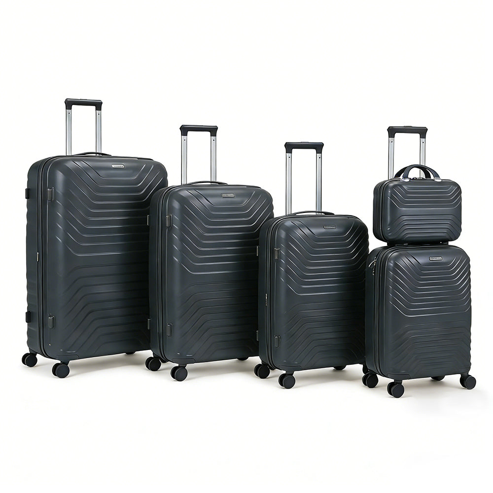 5-Piece PP Luggage Set with Spinner Wheels - 14 20 24 28 32 Inch Expandable Anti-Scratch Hard Shell with Adjustable Handle and TSA Lock for Travel