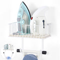 Wall Mounted Ironing Station Organizer with Flexible Hooks for T and Y-Leg Boards, Laundry Room Storage Rack, White finish