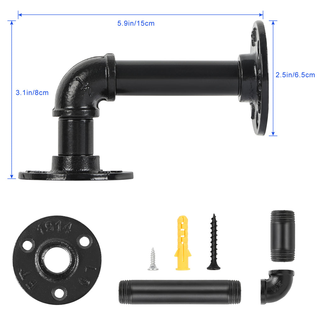 4-Pack Industrial Pipe Shelf Brackets, Cast Iron Elbow Shelving Brackets for DIY Floating Shelves, Heavy Duty Wall Mount Brackets, Black,