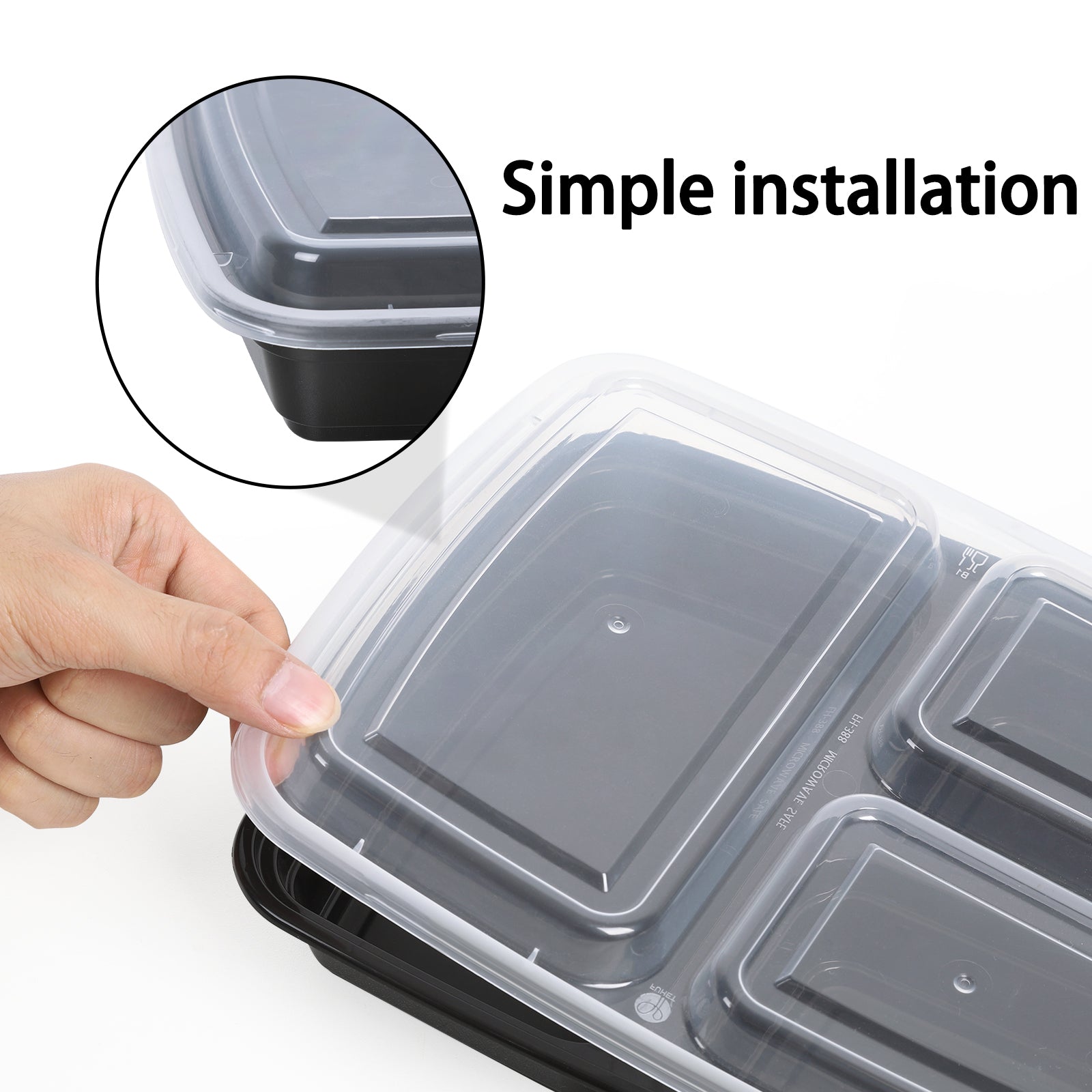 50-Pack 3-Compartment Meal Prep Containers - 38oz Reusable Plastic Bento Boxes - Portion Control Storage for Healthy Meals