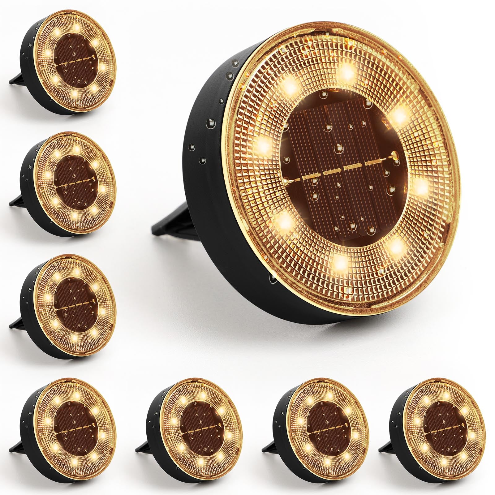 8-Pack Solar Ground Lights, 8 LED Solar In-Ground Disk Lights, IP65 Waterproof Outdoor Landscape Pathway Lights for Lawn, Yard, Patio, Walkway