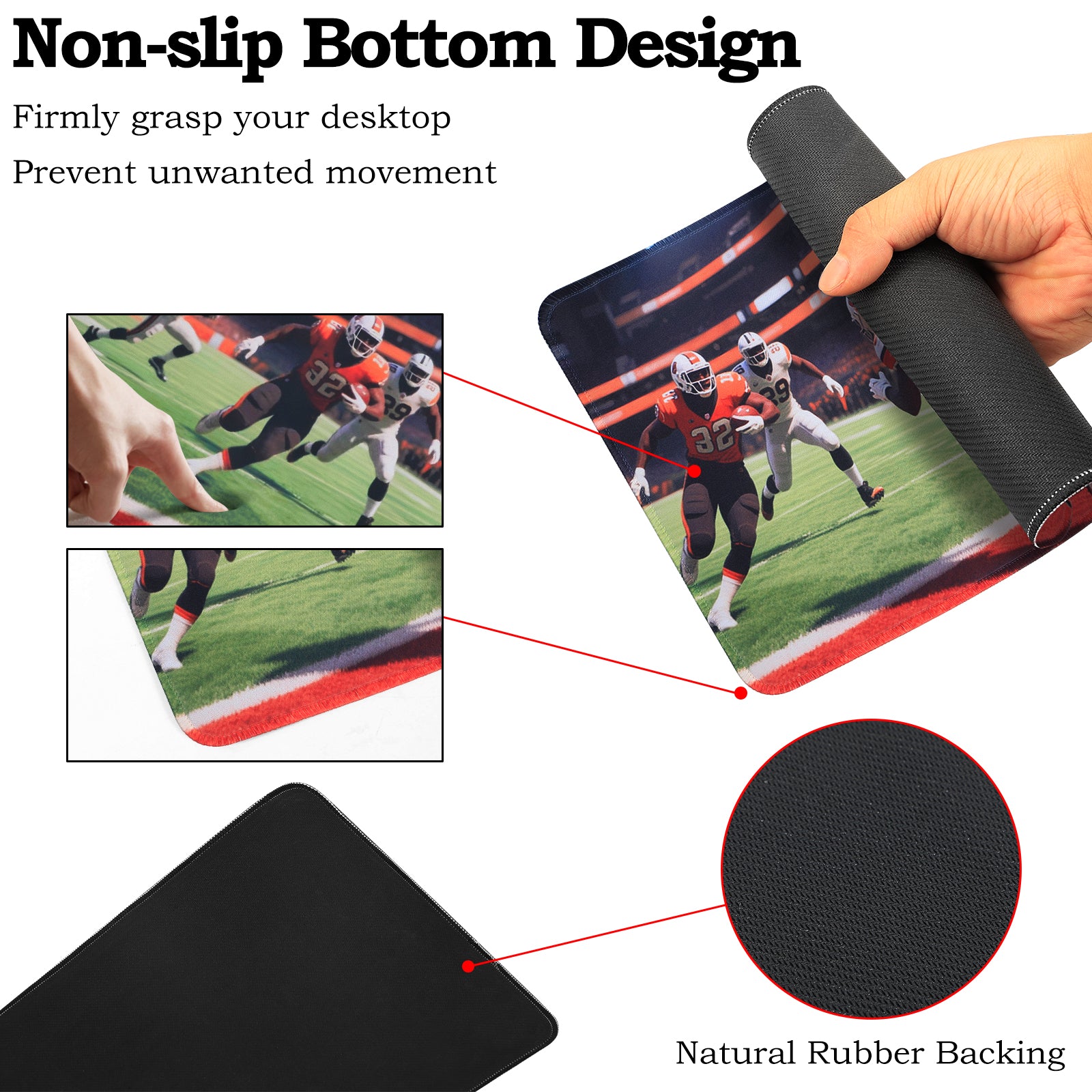3-Piece Football Field Mouse Pad Set, American Football Action Extended Desk Mat & Accessories