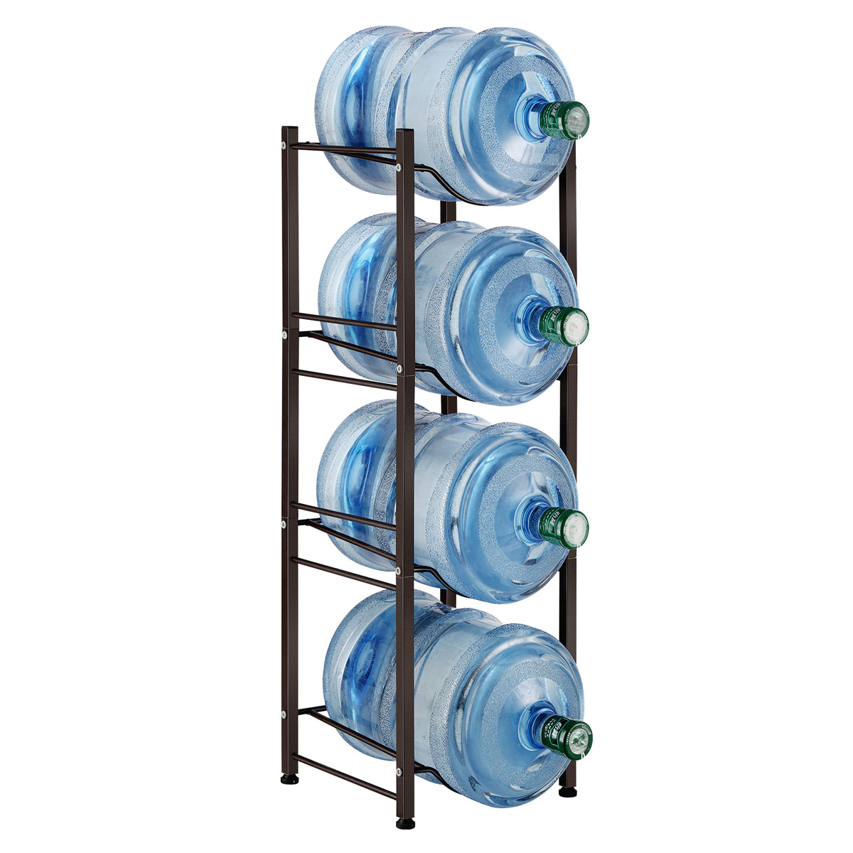4-Tier 5 Gallon Water Bottle Holder Rack - Heavy Duty Stackable Water Jug Storage Organizer for Kitchen, Office & Breakroom, Black