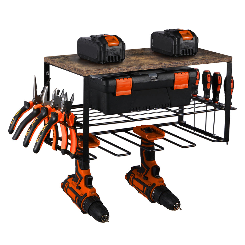 Heavy Duty Metal Wall Mount Power Tool Organizer and Garage Storage Rack for Drills and Equipment