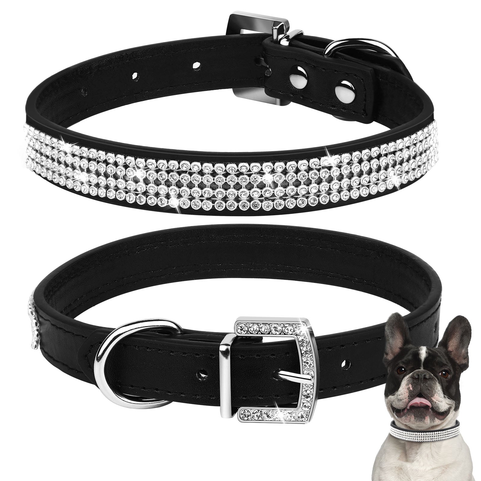 Adjustable Soft PU Leather Pet Collar for Dogs and Cats, Stylish Outdoor Neck Strap for Small to Large Breeds including Pugs and Bulldogs, Black and Pink