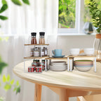 4-Pack Stackable Cabinet Shelf Organizers - White Metal & Wood Kitchen Counter Storage Shelves