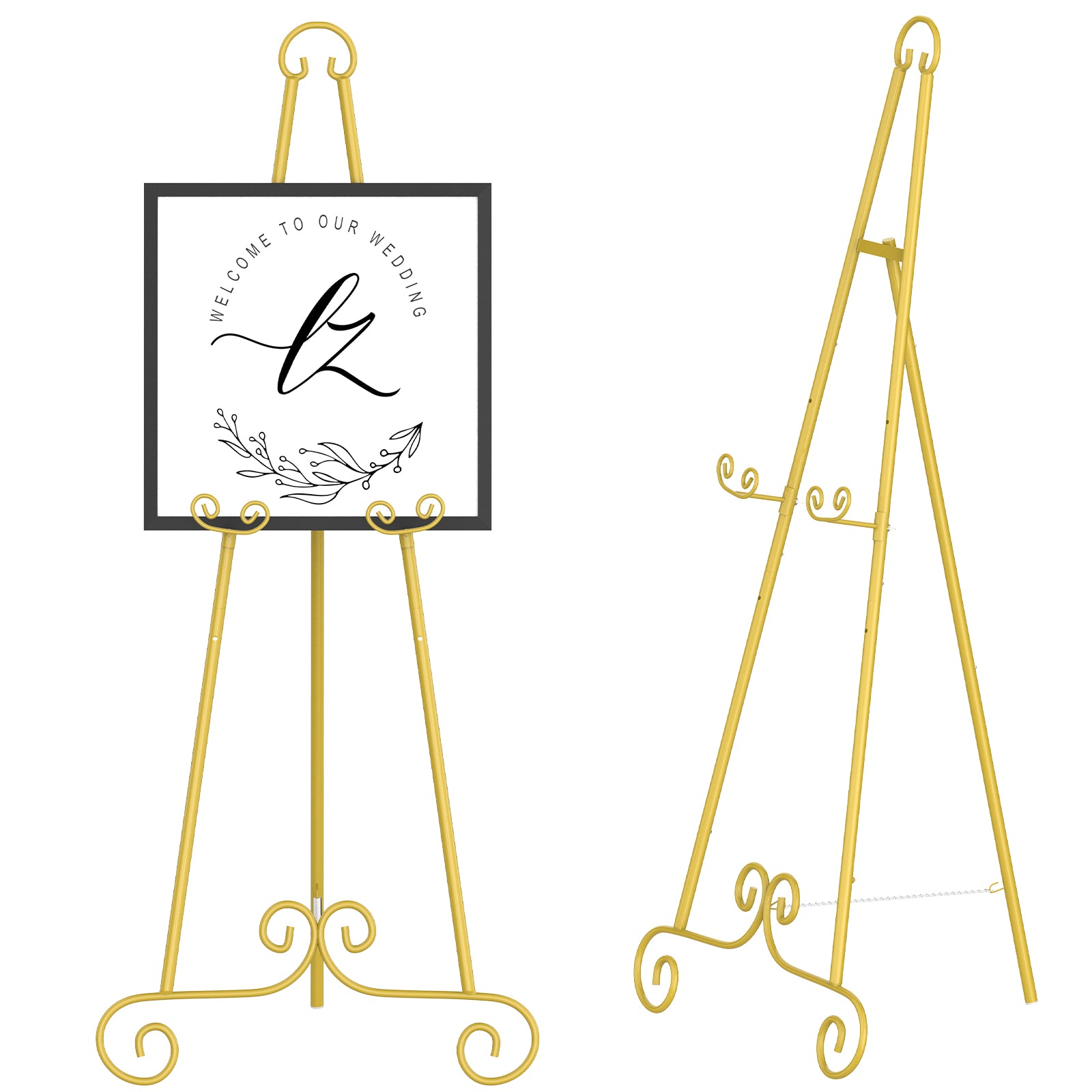 46inches H Vintage Metal Scroll Display Easel - Adjustable Floor Standing Art & Sign Holder