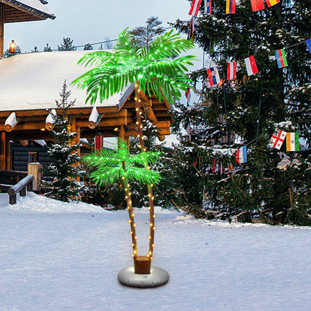 Solar Lighted Palm Trees (Set of 2) - LED Outdoor Tropical Party & Pool Deck Decorations w/ Timer