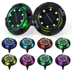 8 Pack Solar Ground Lights 12 LED RGB Solar Disk Lights Color Changing for Yard
