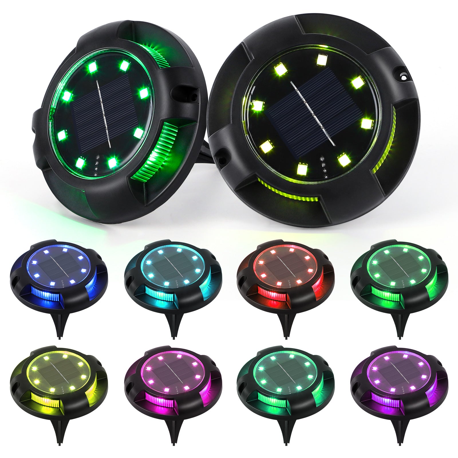 8 Pack Solar Ground Lights 12 LED RGB Solar Disk Lights Color Changing for Yard