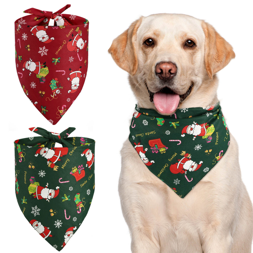 2-Pack Christmas Pet Bandanas - Reversible Cotton Triangle Neckwear for Dogs and Cats - Holiday Costume Accessories