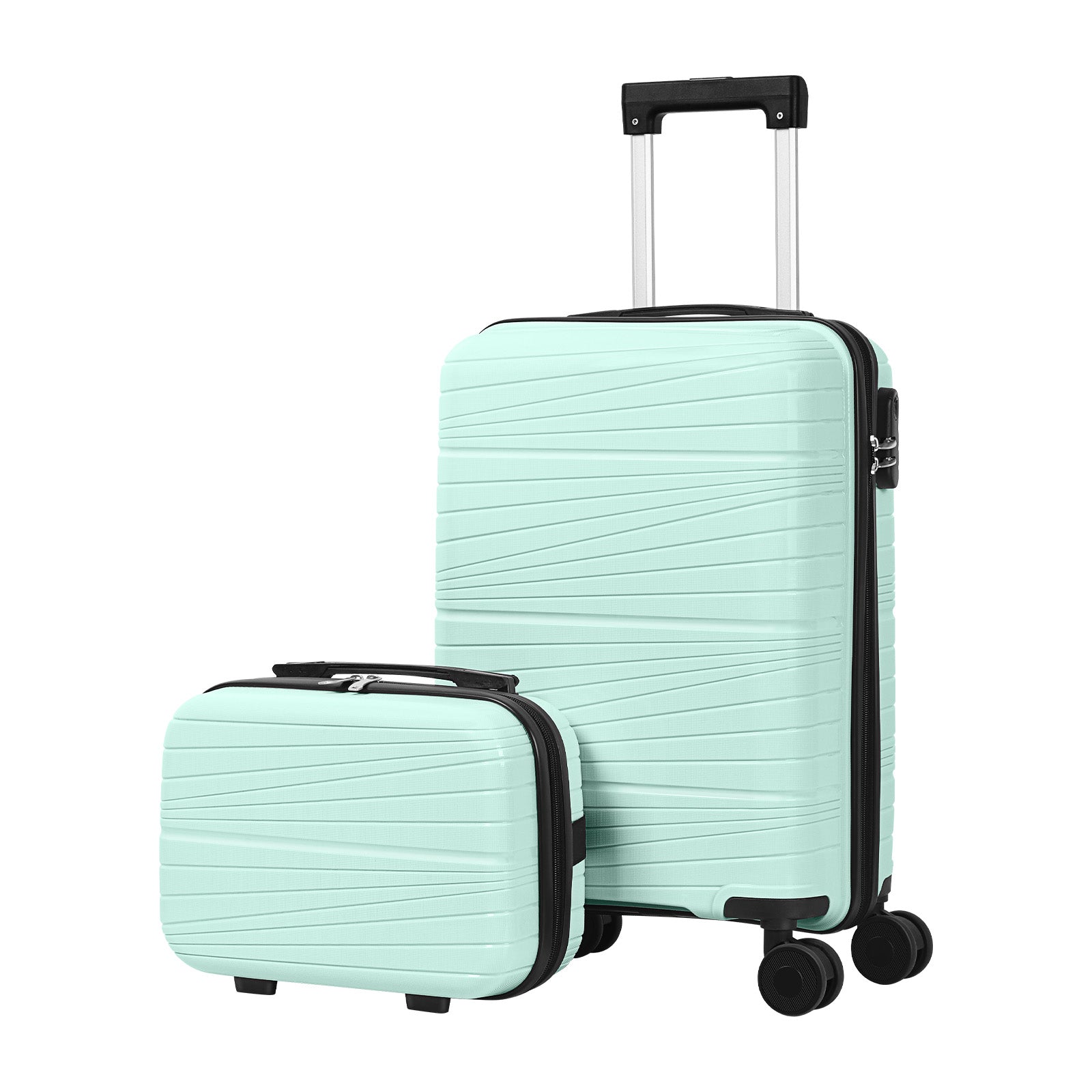 2-Piece PP Hardside Luggage Set - 20 Inch Carry On Suitcase + 14 Inch Cosmetic Case with Spinner Wheels & Lock (Black)